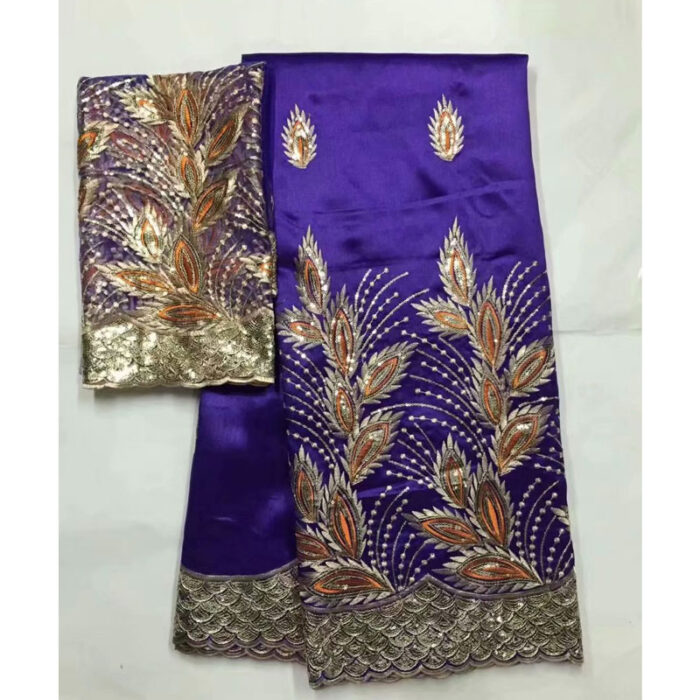 george Lace Fabric With Blouse And Stones India Purple Wedding Sequins Laces