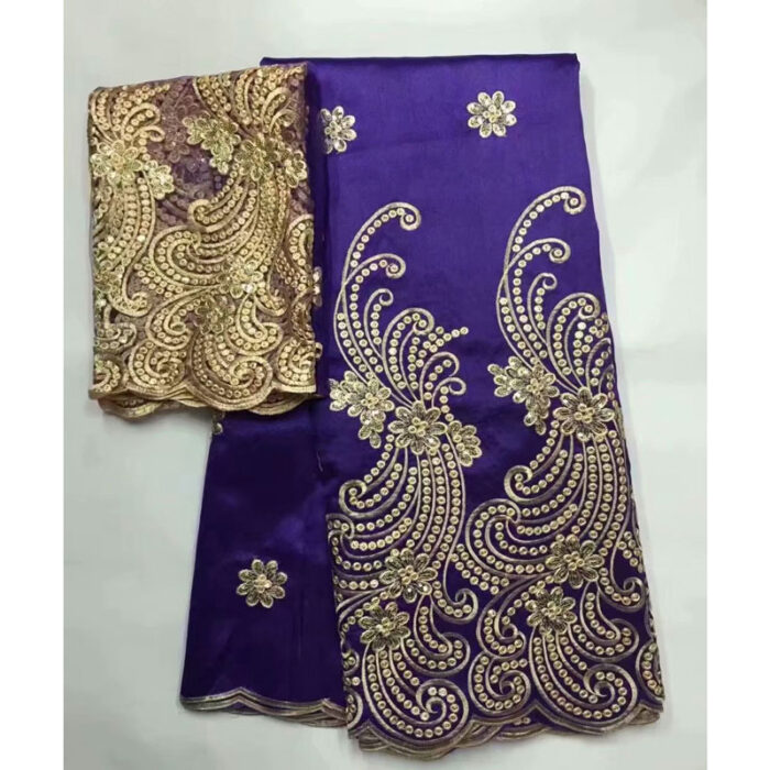 george Lace Fabric With Blouse And Stones India Purple Wedding Sequins Laces