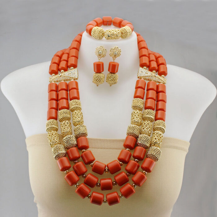 frican Nigerian Wedding Jewelry Sets Wine Seed Bead Pendant Statement Necklace Set Bride