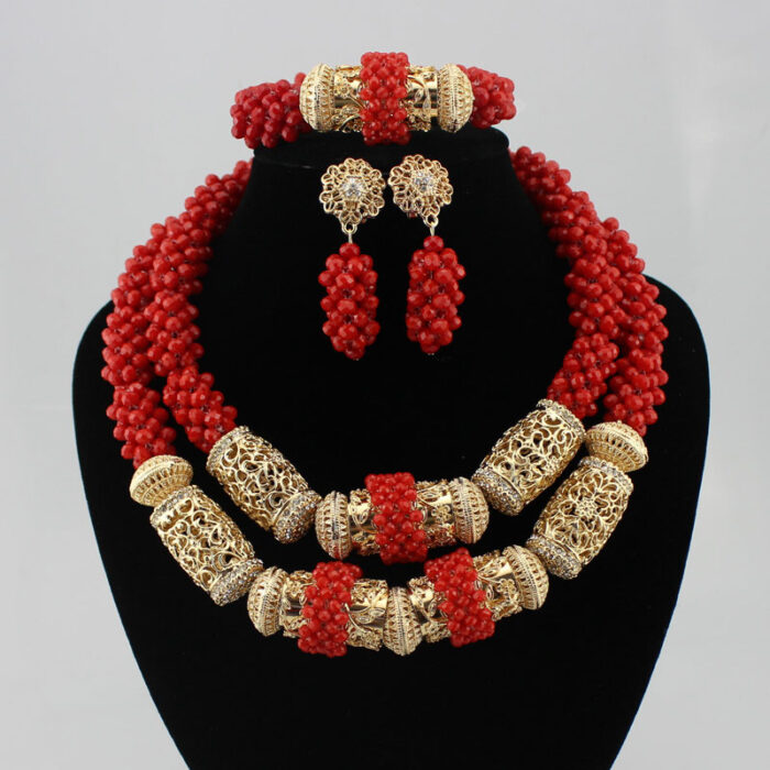 african Nigerian Wedding Jewelry Sets Wine Seed Bead Pendant Statement Necklace Set Bride