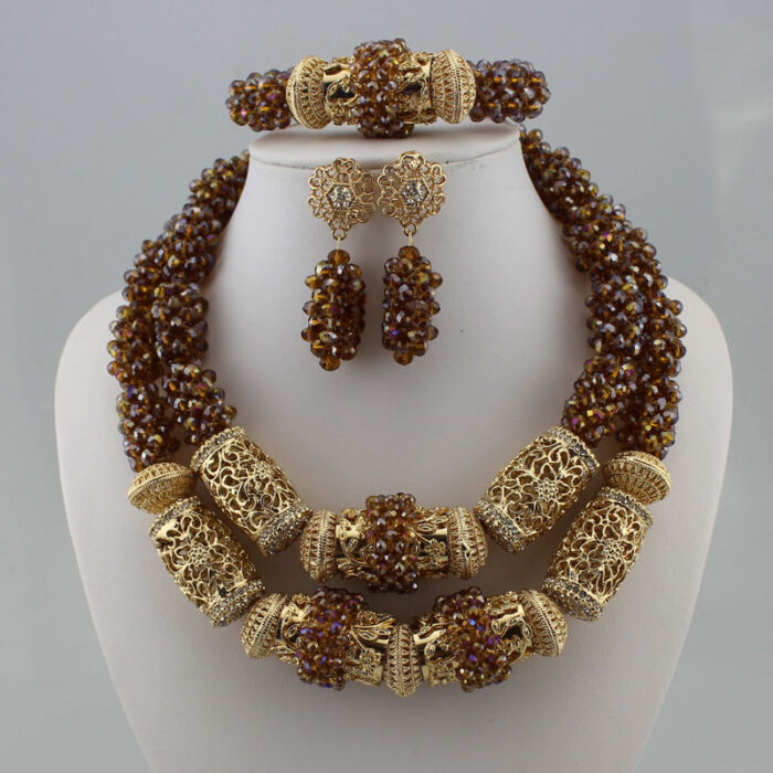 african Nigerian Wedding Jewelry Sets Wine Seed Bead Pendant Statement Necklace Set Bride