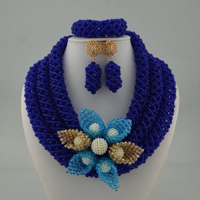 Nigerian Wedding Jewelry Sets Wine Seed Bead Pendant Statement Necklace Set Bride