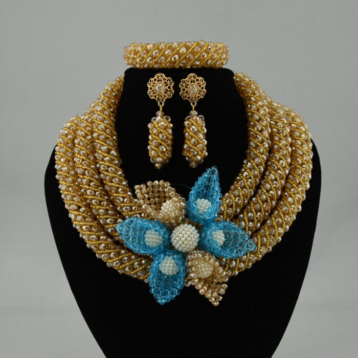 Nigerian Wedding Jewelry Sets Wine Seed Bead Pendant Statement Necklace Set Bride