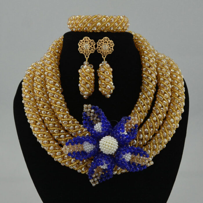 Nigerian Wedding Jewelry Sets Wine Seed Bead Pendant Statement Necklace Set Bride