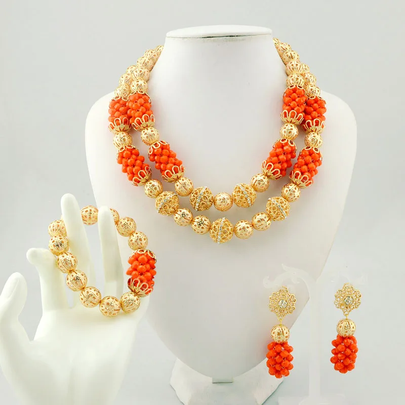 Aczuv 6-Row African Beads Jewelry Set – Nigerian Wedding Necklace, Bracelet & Earrings