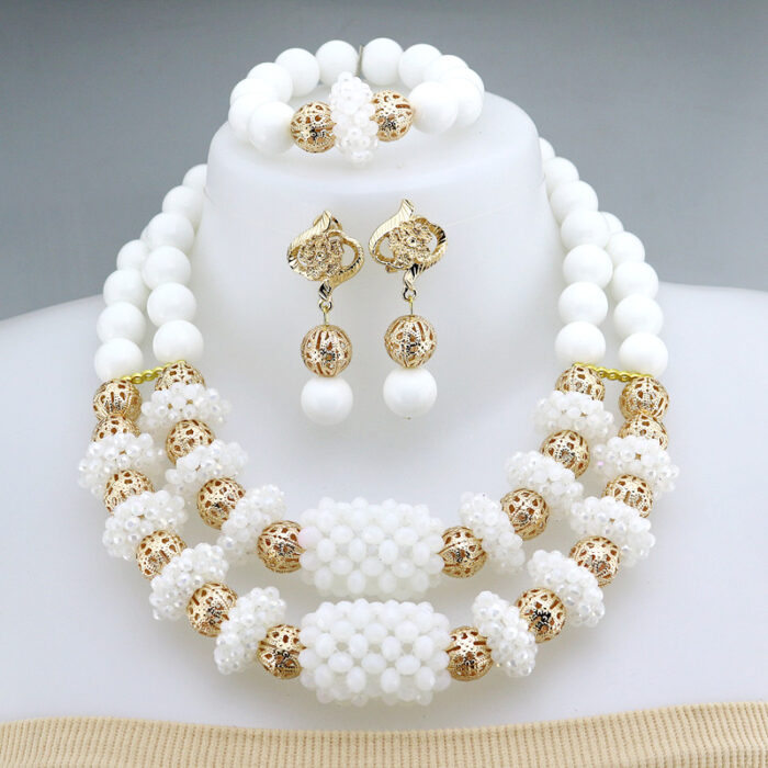 Fashion African Handmade Beads Layer Jewelry Sets Women Summer Winter Choker Necklace Earrings Female Mother Party Gift