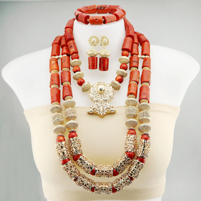 Coral Beads Statement Necklace Set Chunky Bib Beads African Jewelry Fashion Real Coral Necklace Set Dubai