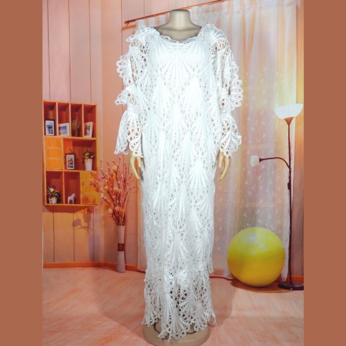 New fashion African women Dashiki Water-soluble lace loose long dress + Inside the skirt two piece free size