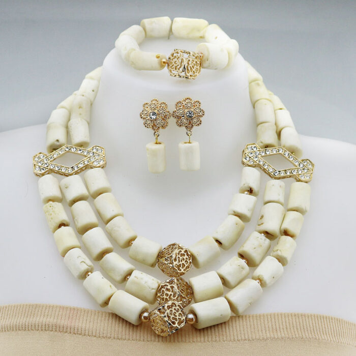 Fashion Nigerian Coral Beads Necklace Earrings Set for Bridemaid