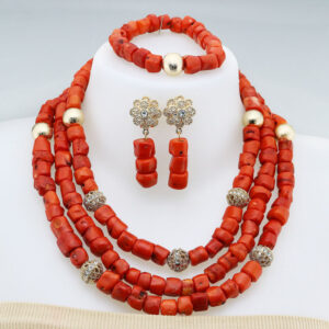 Fashion Nigerian Coral Beads Necklace Earrings Set for Bridemaid