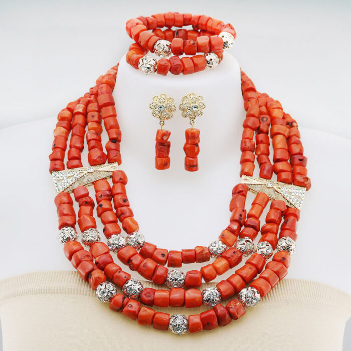 Fashion Nigerian Coral Beads Necklace Earrings Set for Bridemaid