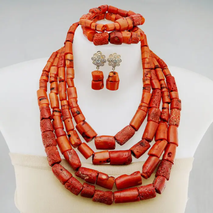 African coral bead necklace ,Nigerian wedding jewelry set | LaceDesign