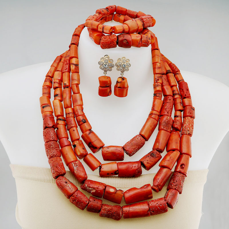 Handmade unique coral jewelry, made with red coral beads accented with gold  bead caps and orange