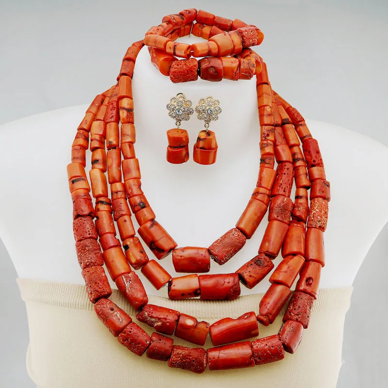 Africa lace African Coral Bead Necklace Nigerian Wedding Jewelry Set