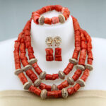 Nigerian Coral Beads Necklace Earrings Set for Bride New African Wedding Jewelry Set Free Shipping