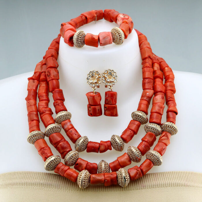 Nigerian Coral Beads Necklace Earrings Set for Bride New African Wedding Jewelry Set Free Shipping