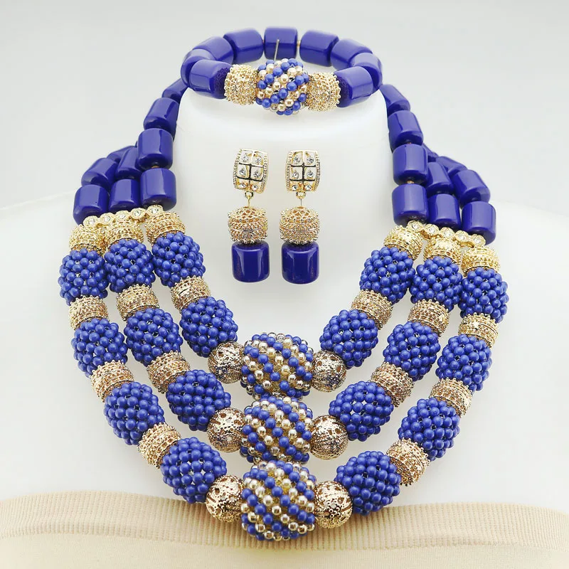 New Fashion Royal Blue Crystal Beads Balls African Jewelry Set