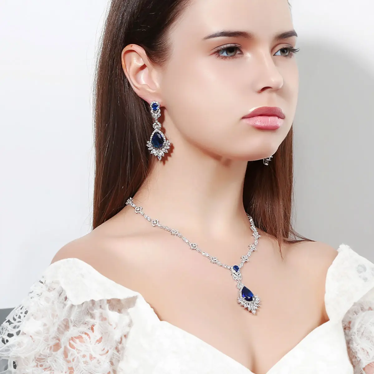 Set Jewelry Necklace Ring Earring | Silver Earrings Sapphires | Sapphire  Jewelry Set - Jewelry Sets - Aliexpress