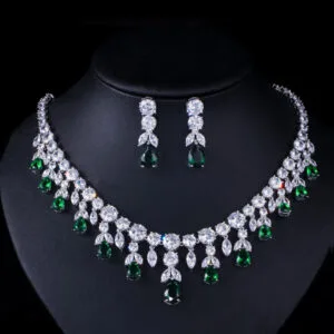 Wedding Necklace Set: Bridal Cubic Zirconia Necklace and Earring Set JW3003