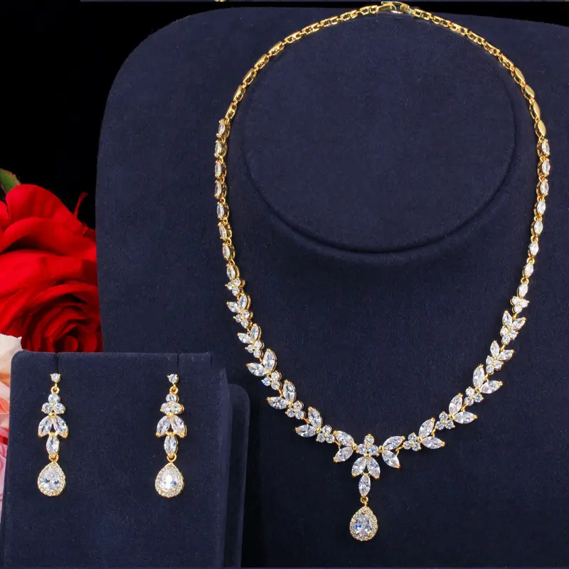 Zirconia Silver Bridal Jewelry Necklace Set JW3022 LaceDesign