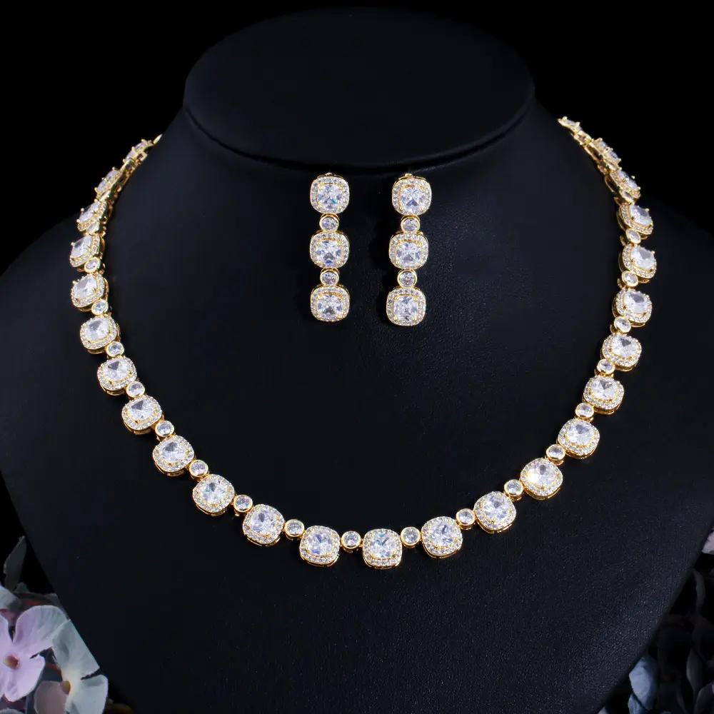 Women's jewelry set bridesmaid jewelry drop-shaped crystal necklace set  earring set gold color silver color