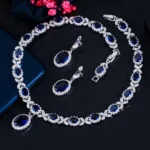 Blue Ocean Stone Prom Jewelry Set: Shiny Cubic Zirconia Necklace and Earring Set JW3038