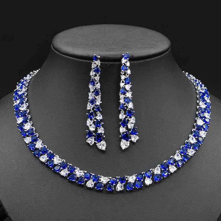 Women Gold-Plated Aqua Green Stone & Cubic Zirconia Studded Necklace Set with Earring