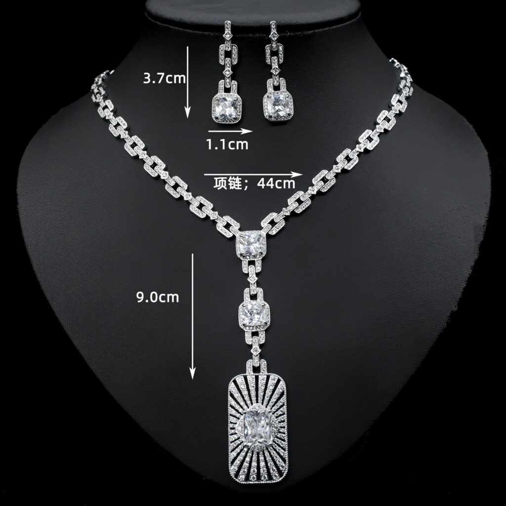 Luxury CZ Tassel Necklace Set – 2pcs Bridal Party Jewelry