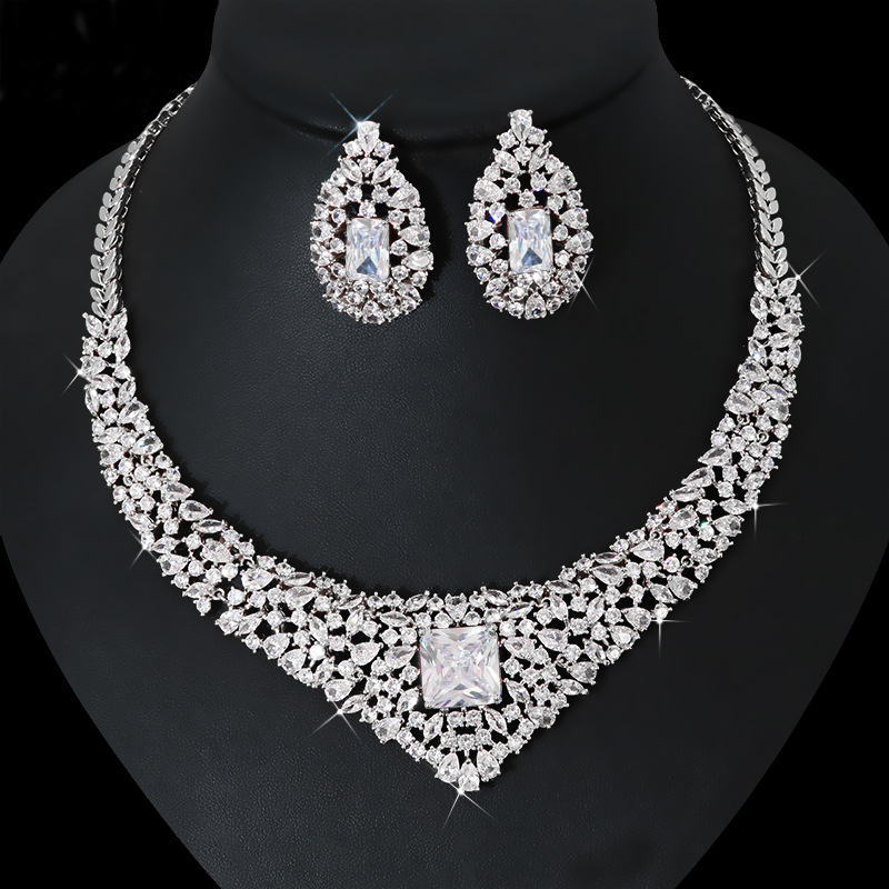 Bridal Jewelry Set In Cubic Zirconia Necklace Earring In JW3002 ...