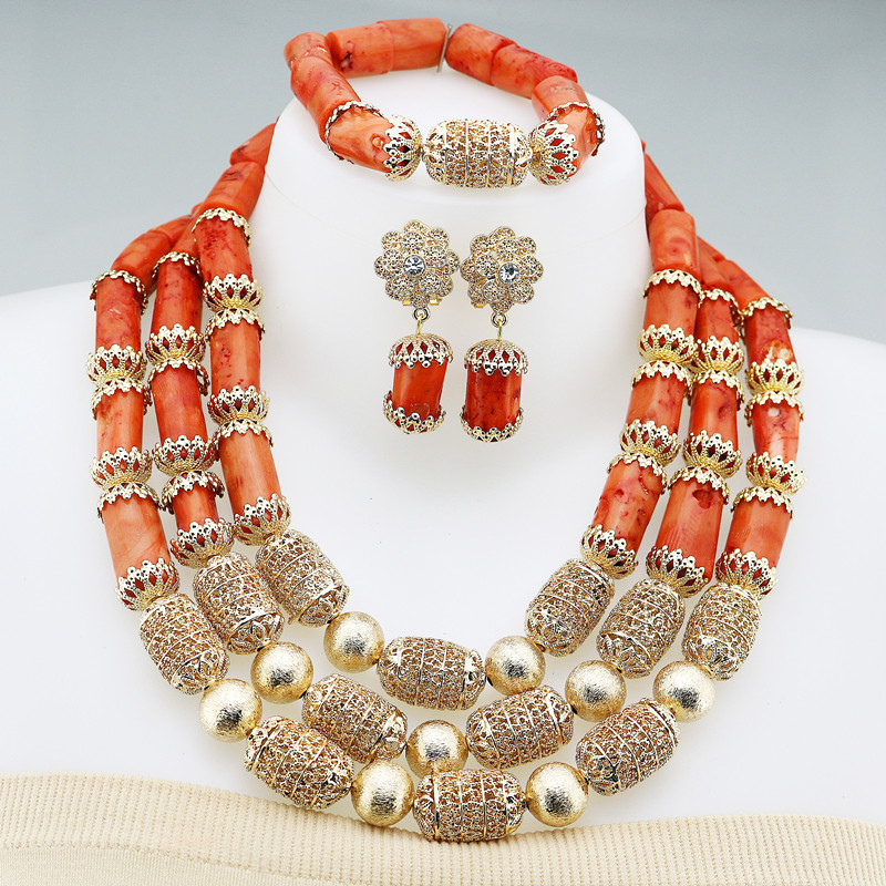 Natural Orange Coral Irregular Bead Necklace – 13x18mm 12x14mm Gemstone Choker, Hook Closure