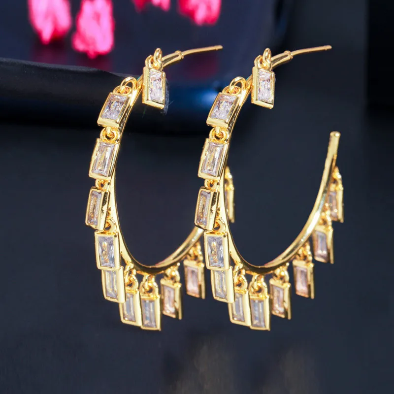Fashion hoop earrings, rhinestone accents earrings JE1007 - Image 3