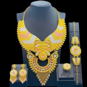 Dubai gold 24K big necklace set Earrings Bracelet Ring ,african jewelry set JD1018