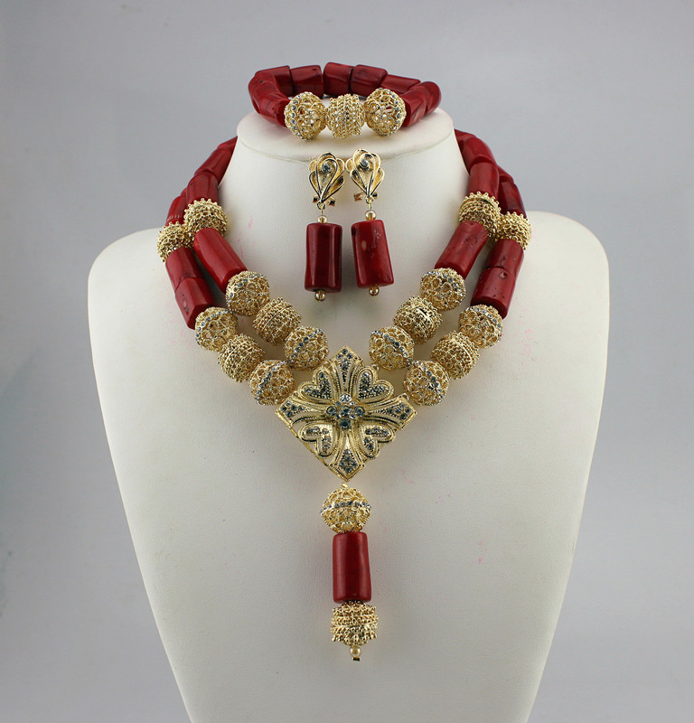 African Wedding Jewelry Set In Coral Necklace Earrings Set JW1281 ...