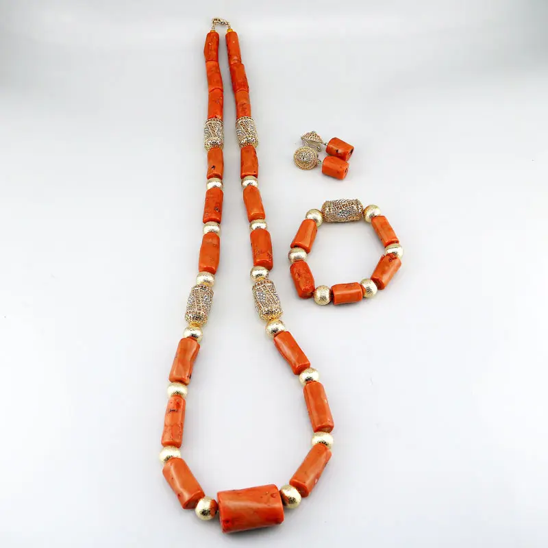 Africanbeads 2-Row Orange Coral Necklace Bracelet Earrings,Nigerian Wedding Coral  Beads Jewelry Set : Amazon.ca: Clothing, Shoes & Accessories