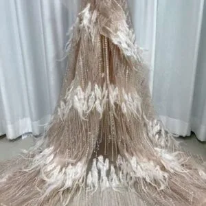 Luxury feather lace fabric sequins lace fabric 5 yards for wedding dress fabric F1371