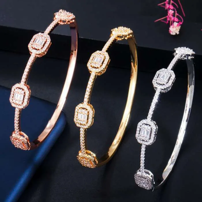 Dubai Full Sparkling Square CZ Zircon Wedding bangle JB1031