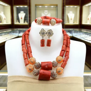 Top 10 Most Gorgeous Coral Beads Necklace Jewelry Collections in African Style for Wedding Engagement 3 Nigeria coral beads jewelry set JW1566