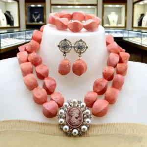 Top 10 Most Gorgeous Coral Beads Necklace Jewelry Collections in African Style for Wedding Engagement 4 Coral beads necklace set JW1567
