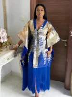 African Boubou Dress with Fringes – Traditional Wedding & Party Gown LD1147 