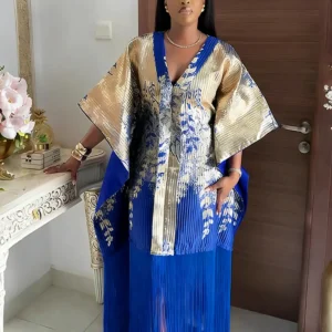 African Boubou Dress with Fringes – Traditional Wedding & Party Gown LD1147 