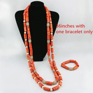 African Men Genuine Coral Bead Jewelry 36inch
