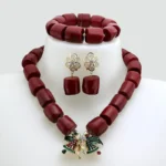 Nigeria red coral beads jewelry set JW1576
