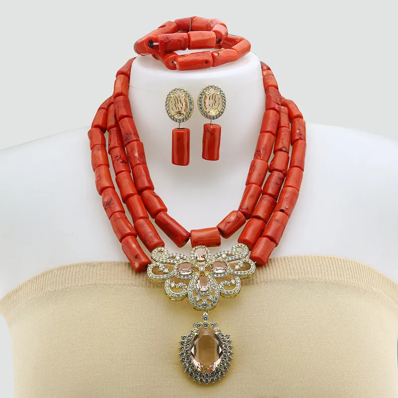 African coral beads necklace set JW1583 1 African coral beads necklace set JW1583