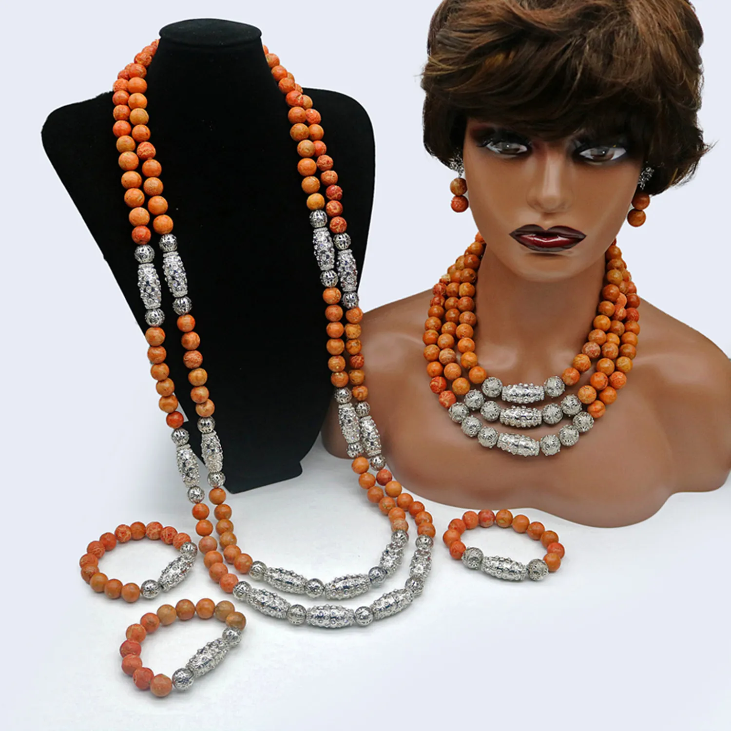 Luxury coral beads jewelry set for couple JW1600 1 Luxury coral beads jewelry set for couple JW1600