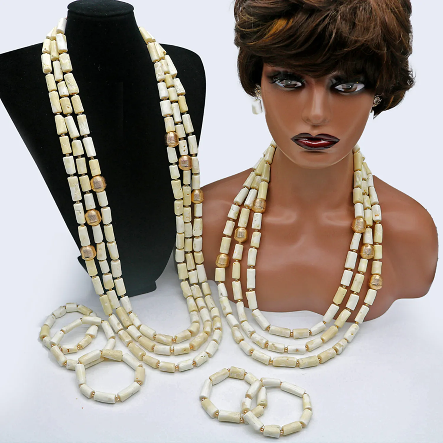 Luxury coral beads jewelry set for couple JW1601 2 Luxury coral beads jewelry set for couple JW1601 - Image 2