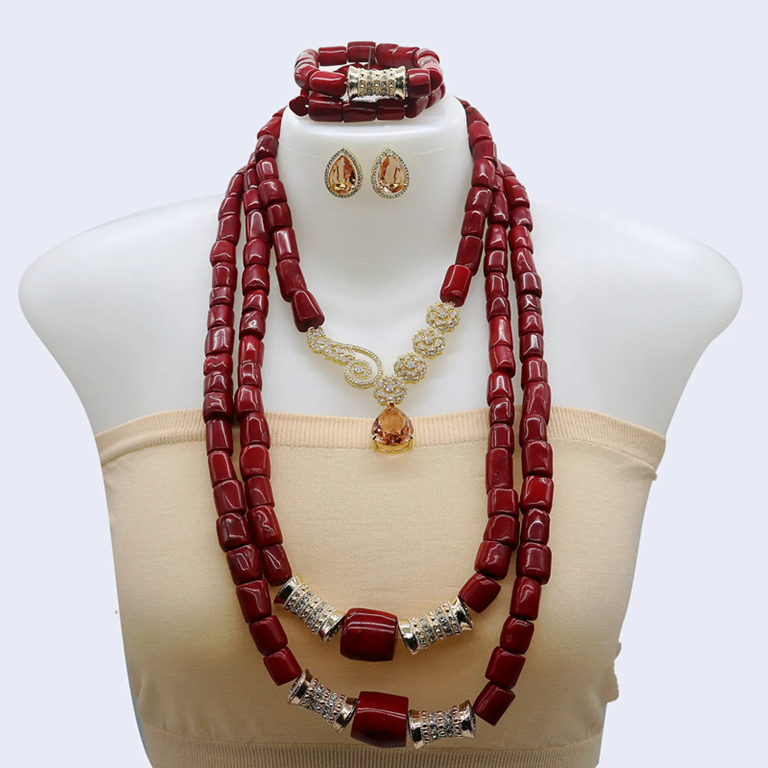 African red coral beads jewelry set JW1607 1 African red coral beads jewelry set JW1607