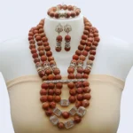 Grass coral beads jewelry set 1608