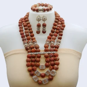 Grass coral beads jewelry set 1608