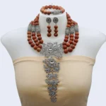 Grass coral beads jewelry set 1609