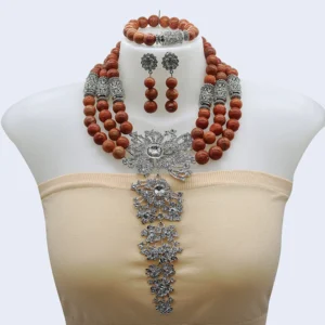 Grass coral beads jewelry set 1609